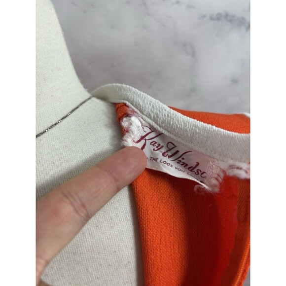 Vintage 1960's Orange MOD Sleeveless Maxi Dress M Accent Belt Groove MCM Retro - Picture 5 of 16